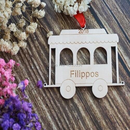 Wooden Train Car Ornament: Personalized Name & Date, Kids, Family, Babys First Christmas 2018