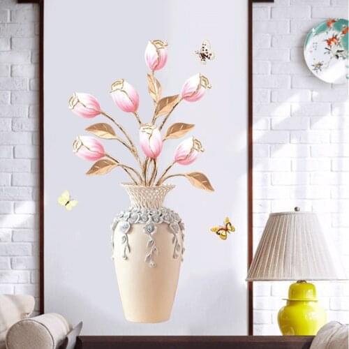 Vintage Elegant Large Flower Bottle Wall Sticker Home Decor Living Room Wall Cover Posters Vinyl Removable Mural Decals