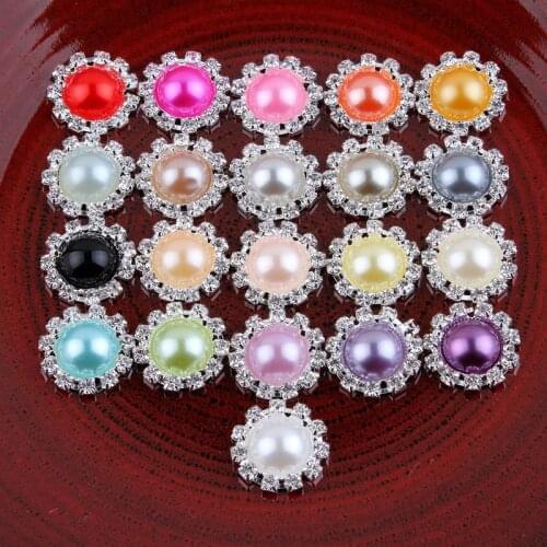 Vintage Alloy Round Rhinestone Buttons For Girl Hair Accessories Mini Bright Pearl Button For Wedding Invitation