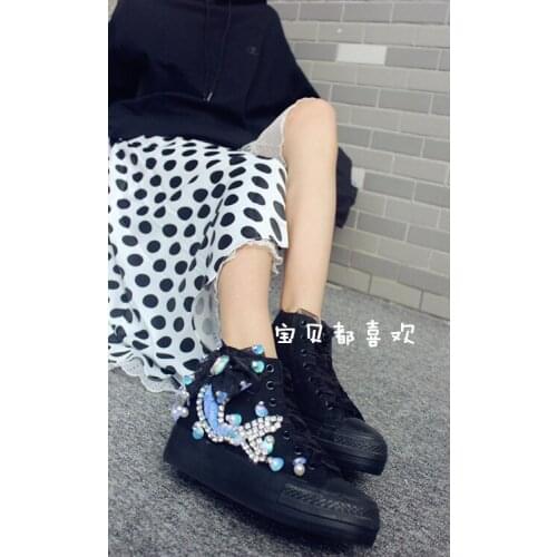High-end bowknot fishtail sequin platform canvas shoes, rhinestone platform high-top casual shoes