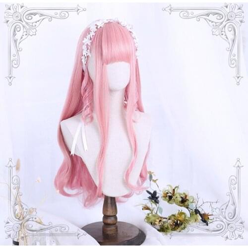 High Quality Soft Girl Lolita 70 CM + Pink Roman Volume Long Wig