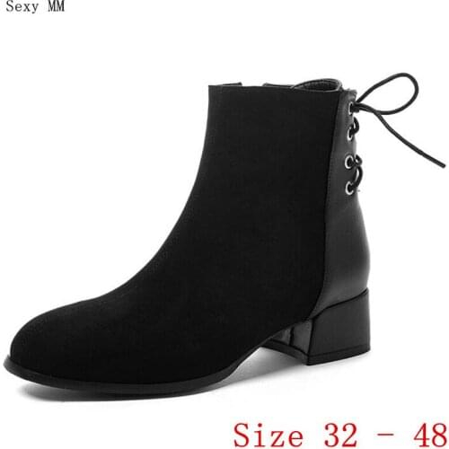 Spring Autumn Low Med Heels Women Ankle Boots Woman Short Boots Med Heel Shoes Small Plus Size 32 - 48