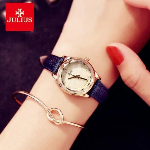 Julius Brand Women Bracelet Watches Fashion Blue Leather Ladies Dress Quartz Small Watch montre femme relogio femininos