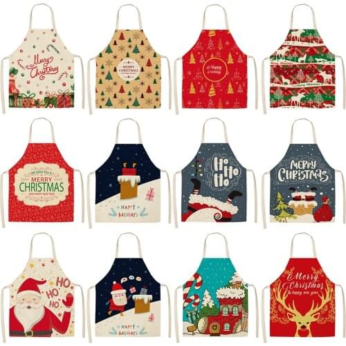 Creative Christmas Printed Women Kitchen Aprons Waterproof Cooking oil-proof Cotton Linen Antifouling Chef Apron man kid aprons