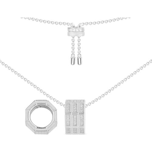 SLJELY Luxury Brand 925 Sterling Silver Octagon Circle Pendant Pave Cubic Zirconia Geometry Adjustable Necklace for Women Men