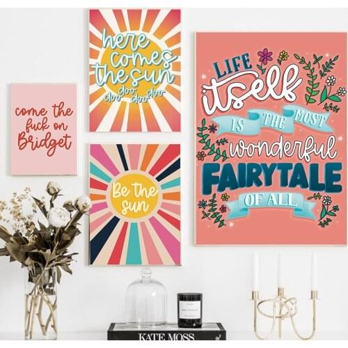 Life Itself is the Most Wonderful Fairytale Inspiring Quotes Wall Art Canvas Painting Colorful Wall Poster Prints Home Decor