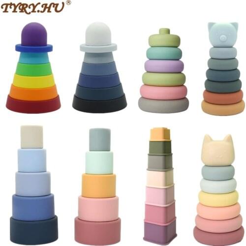 Montessori Educational Toys Baby Silicone Stacking Colorful Intelligence Gift Folding Tower Infant Bath Play Water Toys Set