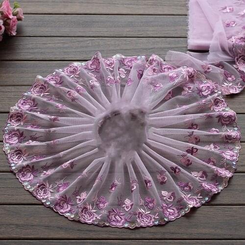 10yards Exquisite Embroidered Purple Mesh Tulle Flower Lace Trim Bra Fabric DIY Craft Sewing Clothing Accessories 18cm Width