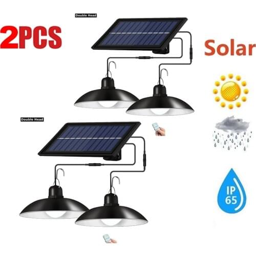 2 pcs remote 30 led 2 head Retro Lampshade Garden Solar Light Bulb Chandelier Solar Powered Pendant Lights Lamp Solar Battery Ha