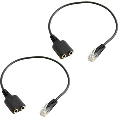 2x RJ9 To 2 Port 3.5mm Female Jack headset Adapter Cable for Telephone Headset to