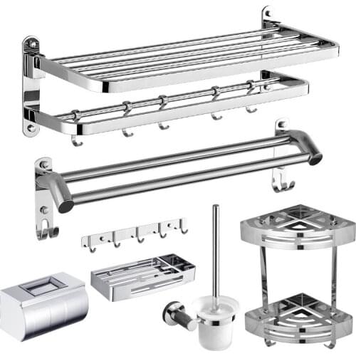 304 Stainless Steel Bathroom Hardware Mirror Plate Towel Rack Silver Towel Bar Polished Saop Dish Wall Mounted Bathroom Shelf