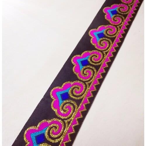 5cm 33mm 2' Black Pink Golden Filigree Zigzag Miao Horn Athene Laciness Lace National Jacquard Ribbon Woven Embroidery Webbing