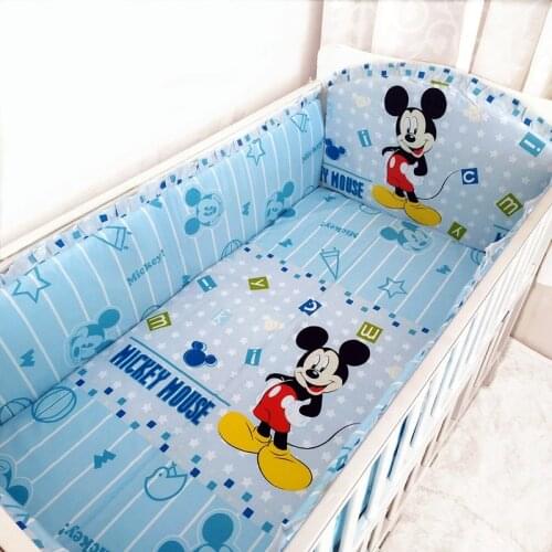 6pcs Baby Bedding for Children Thickening Bumper 100% Cotton Baby Crib Bed Linen Kit Cute Pattern (4bumper+sheet+pillowcase)