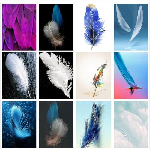 5D DIY Full Drill Diamond Painting Animal Feather Color Diamond Embroidery Landscape Cross Stitch Mosaic Nordic Set Home Decor