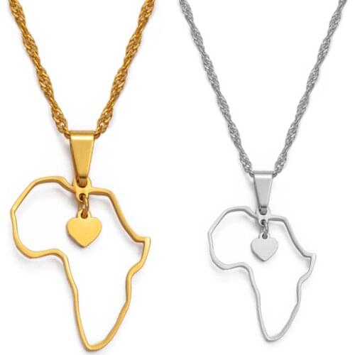 Anniyo (3 SIZE) Gold Color Africa Map Pendant Necklaces Women Girls Heart African of Maps Jewelry Charms Gifts #010421