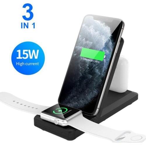 3 in 1 Wireless Charger Smart Matching with Non-slip Silicone Pad Folding 15W Fast Charging Stand