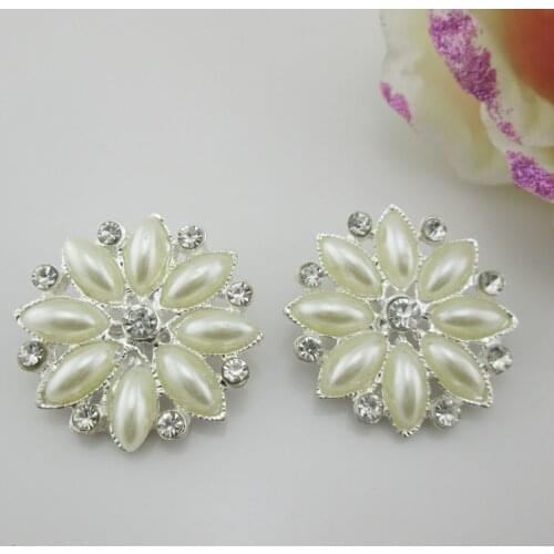 BT262 30mm)5pcs popular metal ivory pearl shank rhinestone buttons