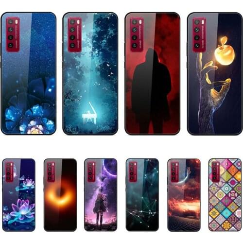 Case For Huawei Nova 7 Pro Phone Case Tempered Glass Case Back Cover With Black Silicone Bumper