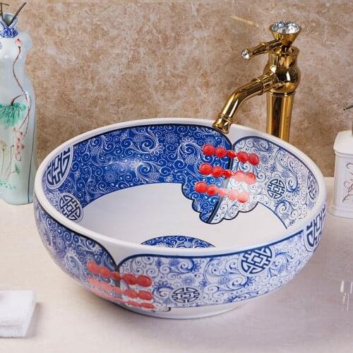 Europe style chinese Jingdezhen Art Counter Top ceramic bathroom sink ceramic basin sink ceramic modern bathroom sink