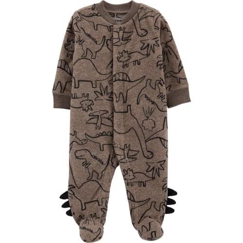 New Baby Winter Footed Jumpsuit, Cartoon Dinosaur Long Sleeves Footies Romper with Buttons for Toddler Boys, 2 Colors