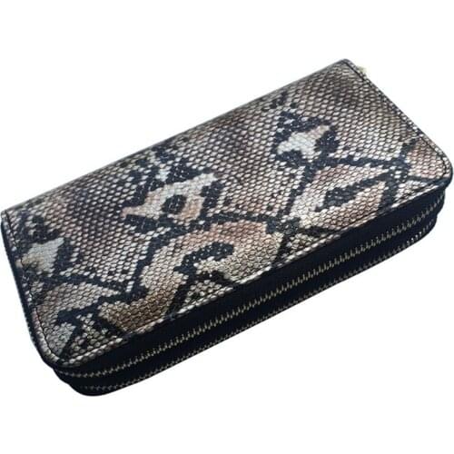 KANDRA Double Zipper Snakeskin Vegan Leather Wallet for Women Long Snake Skin Faux Leather Phone Bag Fashion Wallet Card Holder