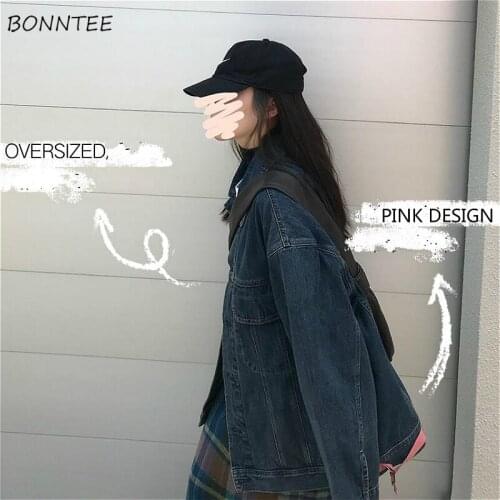 Jackets Women Vintage Dark Blue Korean oversized Spring Design High Street Girls Outwear Casual All-match Womens Denim Jacket