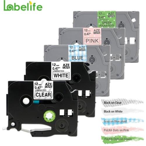 Labelife 5Pack TZe-131 TZe-231 Compatible for Brother 12mm Pattern Laminated label tape TZe-MPPD36 TZe-MGPD36 PT-H110 PT-P300BT