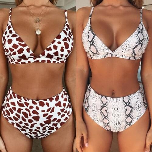 Summer Sexy Women Snake Printed High Waist Bikini Set Swimsuit Push Up Padded Bras Swimwear Buquini Bathing Suit