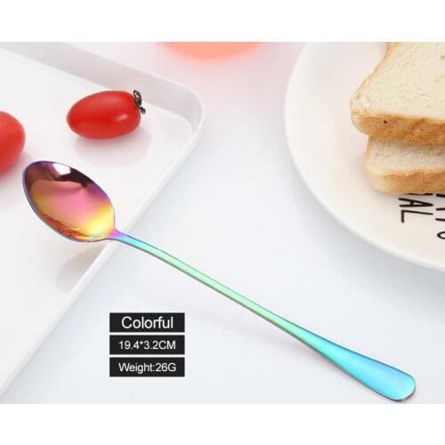 6pcs Latte Long Tea Coffee Stainless Steel Spoon Ice Cream Dessert Spoons Funny Tableware Beauty Mugs Spoons Soup Spoon