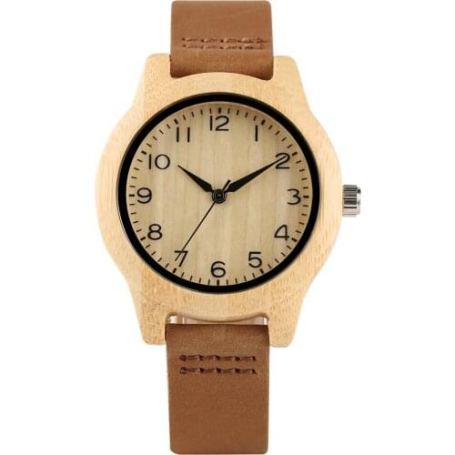Minimalist Arabic Numerals Bamboo Women Watches Wooden Comfortable Leather Band Ladies Wristwatch Fashion Quartz Clock Girl Gift