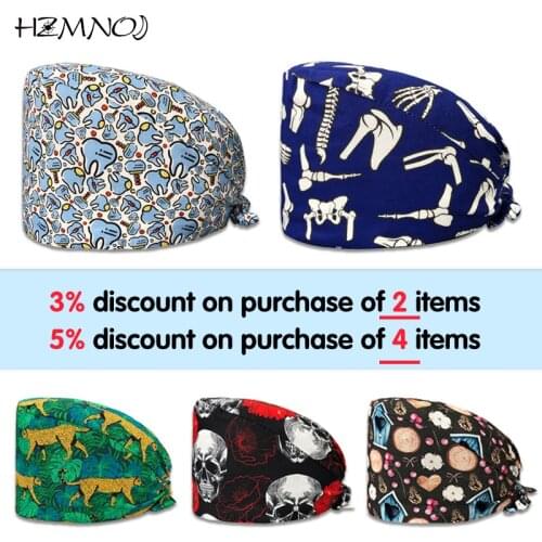 Fashion New Unisex Cotton Printed Frosted Hat Adjustable Frosted Hat Laboratory Work Hat Female Long Hair Baotou Frosted Hat