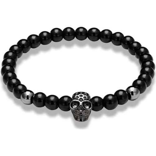 JAAFAR Popular fashion fashion hollow charm bracelet mens and womens CZ skull mens bracelet natural stone jewelry gifts AS813