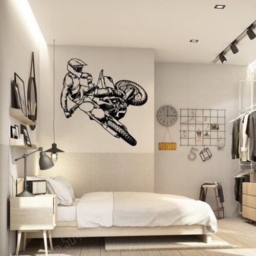 Motorcycle Wall Decal Racing Bike Wall Art Wall Decal Motocross Wall Sticker Motor Cross Jumping Decal Bike Wall Boy Room Z696