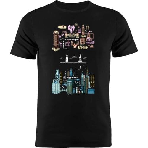 Mens T Shirt Cotton Bioshock A Tale of Two Cities Rapture Artwork Black Tee