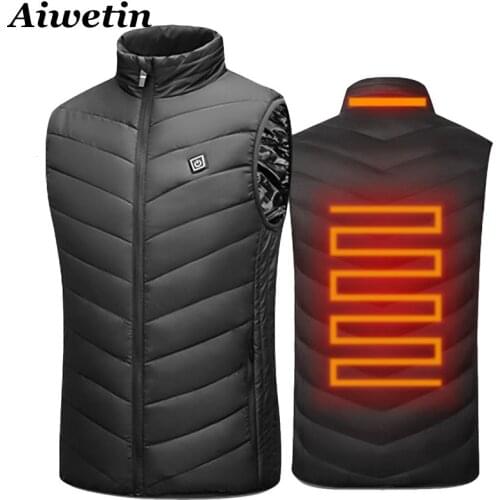 Aiwetin Men Outdoor USB Infrared Heating Vest Jacket Men Women Winter Electric Thermal Clothing Waistcoat For Sports Hiking