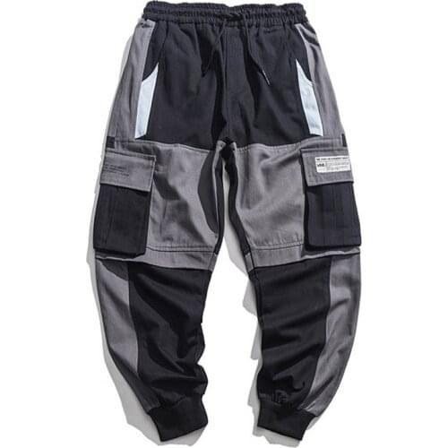 Outdoor 2019 elastic waist drawstring patchwork track multi pocket teenagers camping hking trekking boys loose cargo pants men