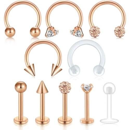 Piercing Kit Stainless Steel Body Piercing Eyebrow Lip Nose Horseshoe Septum Rings Labret Earrings Ear Cartilage Tragus Helix