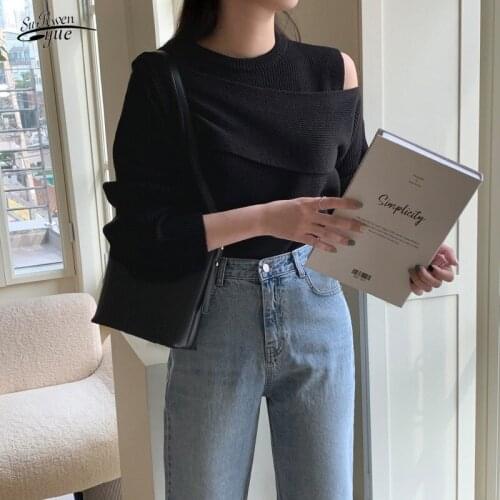 Autumn and winter new irregular stitching strapless slimming knitted woolen temperament fashion sweater sweater top 16539