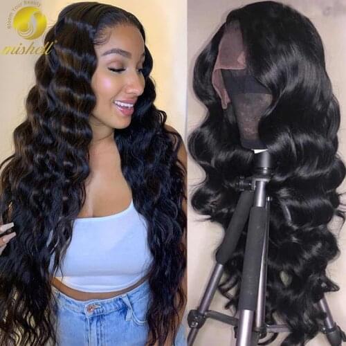 Mishell Loose Deep Wave Lace Front Human Hair Wigs 10 A Remy Lace Frontal Wig Pre-Plucked Closure Wig for Women