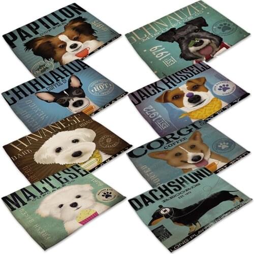 Printed Linen Placemat Place Mat Table Mat Cute Dog Dinner Table Mat Coaster Home Textile Dec Wholesale