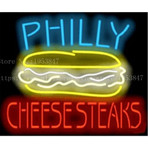 Philly Cheesesteaks Neon sign Real Glass Tube Bulbs Light Bar Beer Club Decoration Signboard drink Deli Shop Store 19"x15"