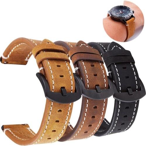 18mm 20mm 22mm 24mm Genuine Leather Watchband for Samsung Galaxy Watch 42mm 46mm Active2 Gear S2 S3 Brown Strap Bracelet Band