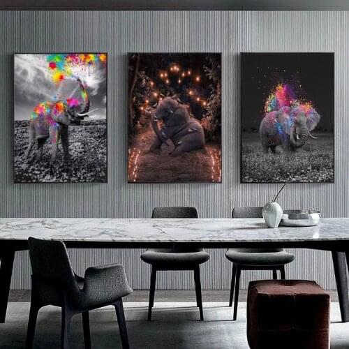 Retro Dream Bird Elephant Happy Spray Color Pigment Poster Canvas Printing Art Painting Home Living Room Wall Decoration Picture