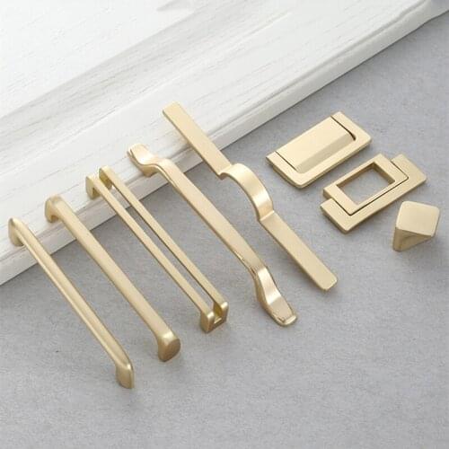 Zinc Alloy Copper Natural Color Wardrobe Handle Pull Modern Cabinet Dresser Door Drawer Handle Gold Cabinet Pulls Ktchen Handles