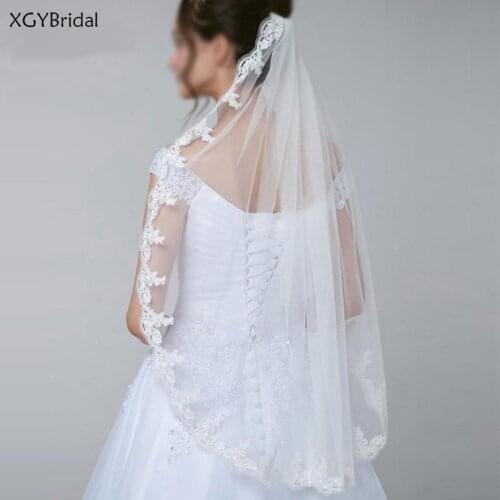 Velos De Novia Lace Edged One Layer 1.5M Short Wedding Veils With Comb Soft Tulle Wedding Accessories White Ivory Bridal Veils