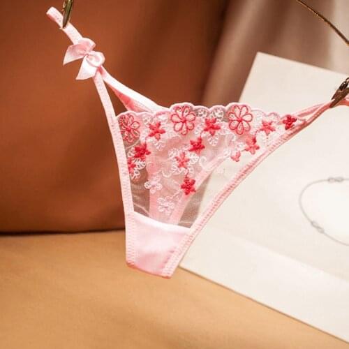Beautiful embroidery hollow mesh transparent thong womens sexy ultra-thin panties Thong Panties Sexy Briefs