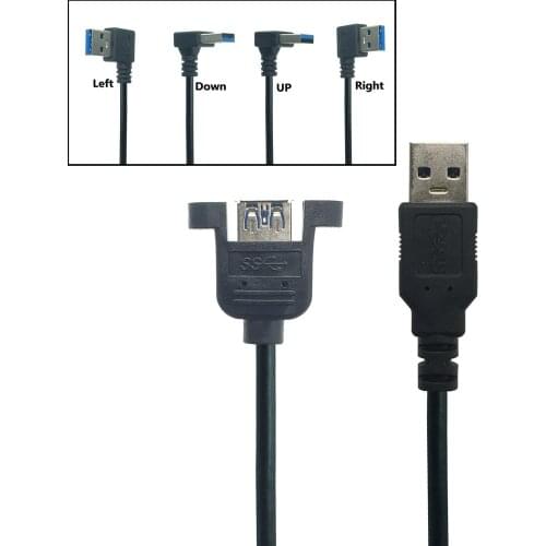 USB 3.0 A Female Panel Mount To USB A Male 90 Degree UP/Down/Left/ Right Angle Plug Extension Cable For Computer Host 0.3m 0.6m