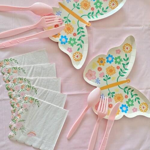 Birthday Party Decoration Butterfly Disposable tableware Paper Plate Cups Napkin Happy Birthday Party Decoration