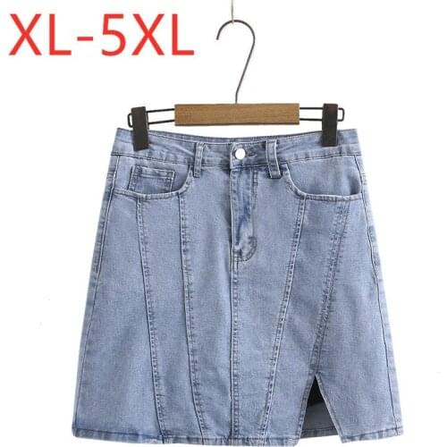 New 2021 Ladies Summer Plus Size Mini Skirt For Women Large Casual Blue Slim A line Elastic Cotton Denim Skirts 2XL 3XL 4XL 5XL