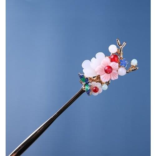 Handmade Shell flower Hair Stick For Women Fashion Metal Butterfly Hair Pins Combs Hair Ornaments Hair Jewelry Accessories